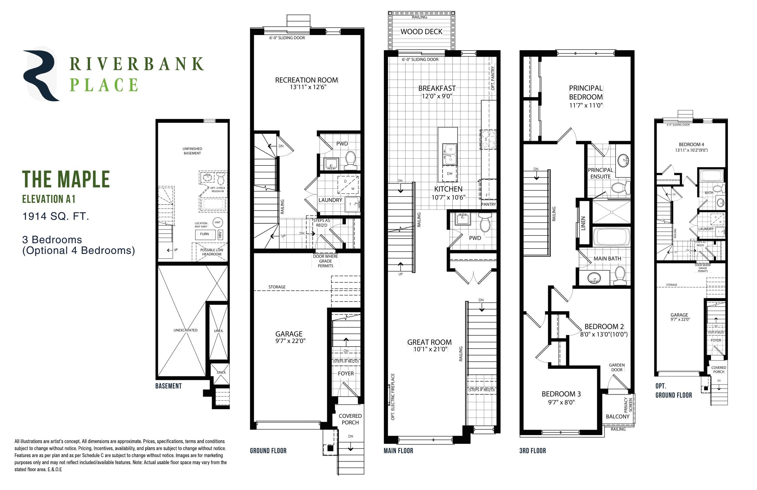 The Maple Floor Plan at Riverbank Place - 1914 sq.ft