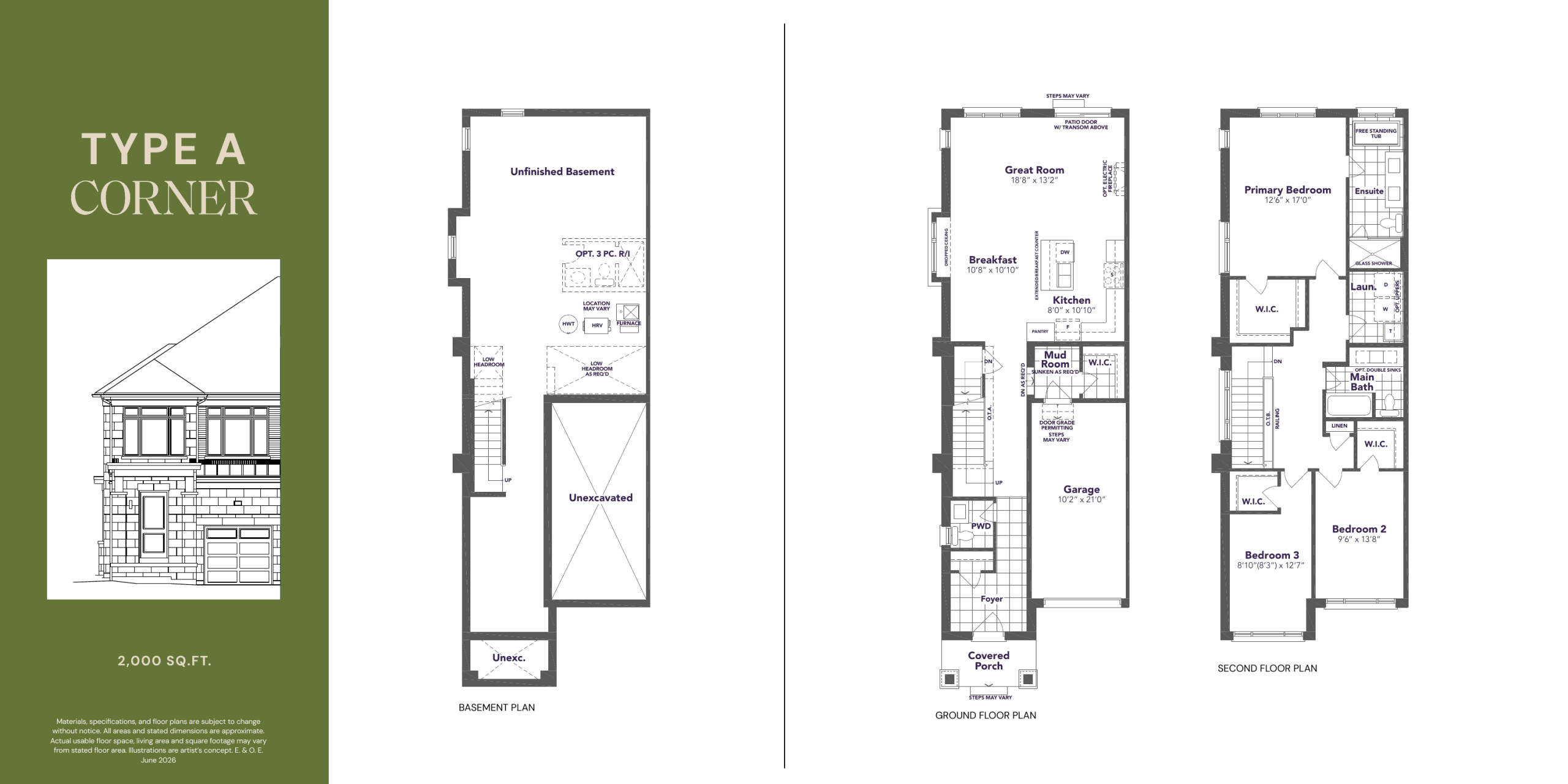 Type A - Corner (2,000 sq.ft) Floor Plan at Kingshaven - 2000 sq.ft