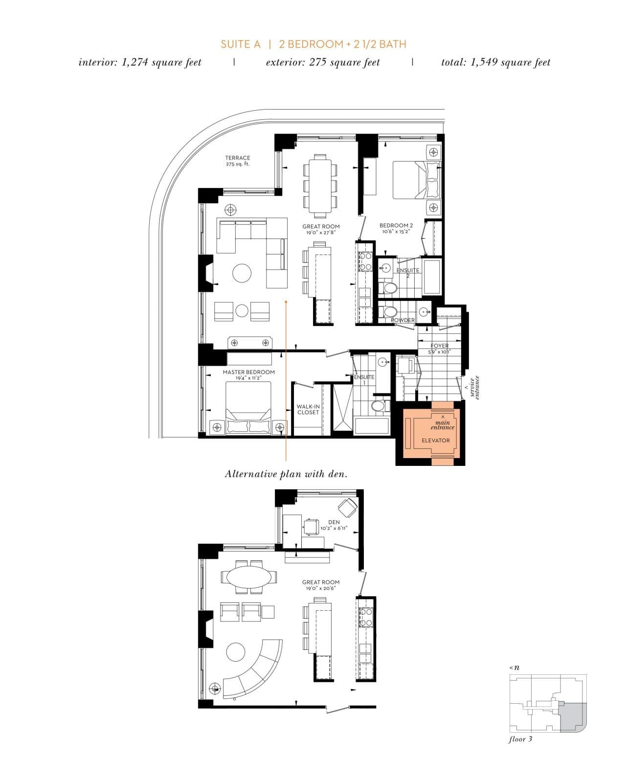 Suite A Floor Plan at The Davies - 1274 sq.ft