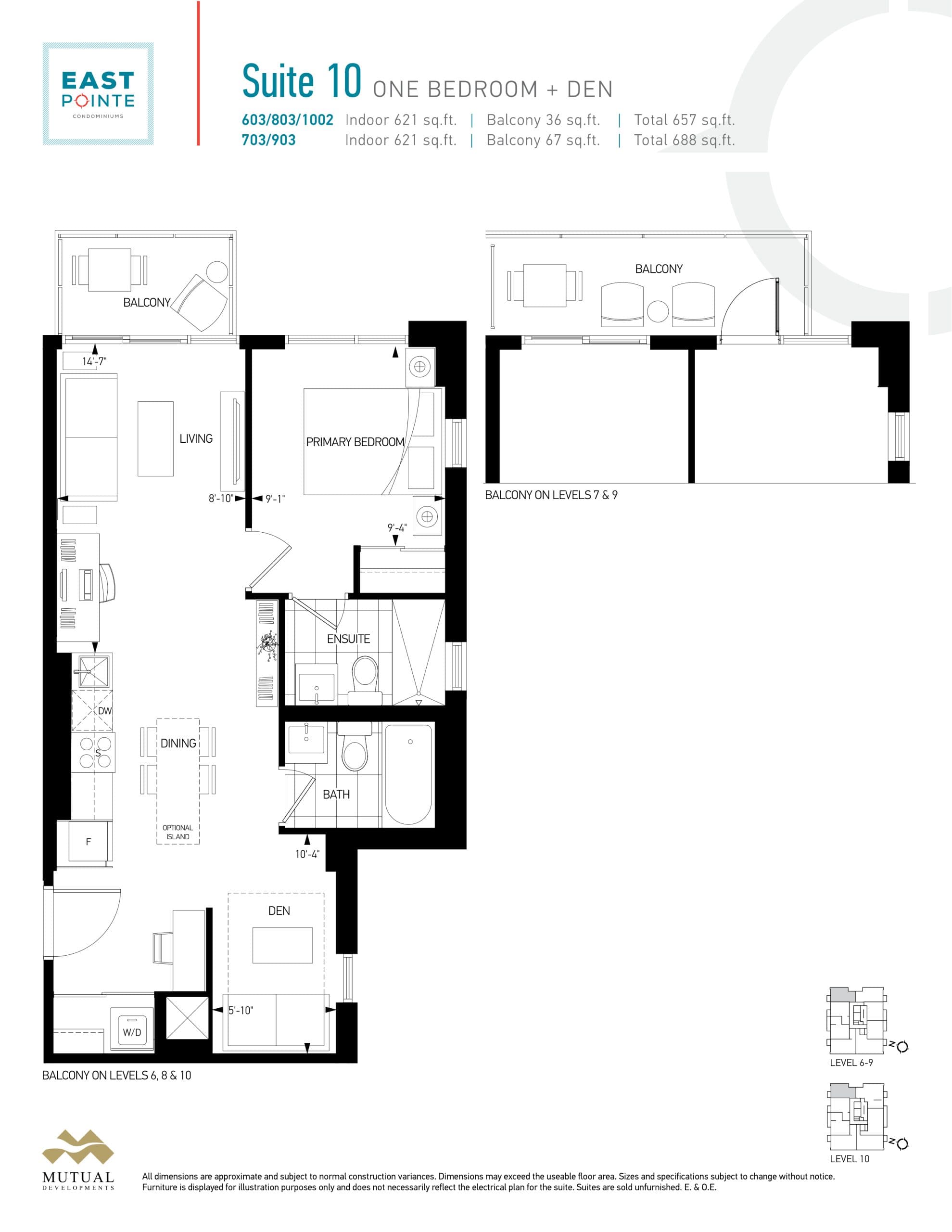 Suite 1O Floor Plan at East Pointe Condos - 621 sq.ft