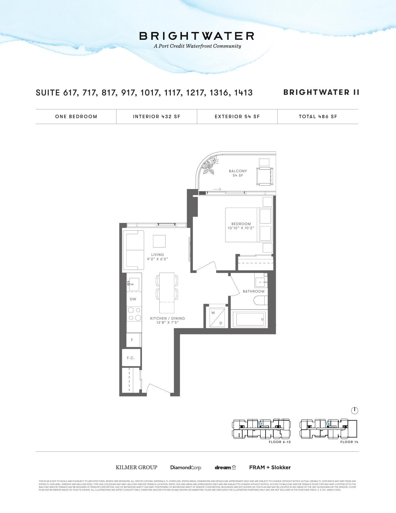 Suite 617, 717, 817, 917, 1017, 1117, 1217, 1316, 1413 Floor Plan at Brightwater II Condos - 432 sq.ft