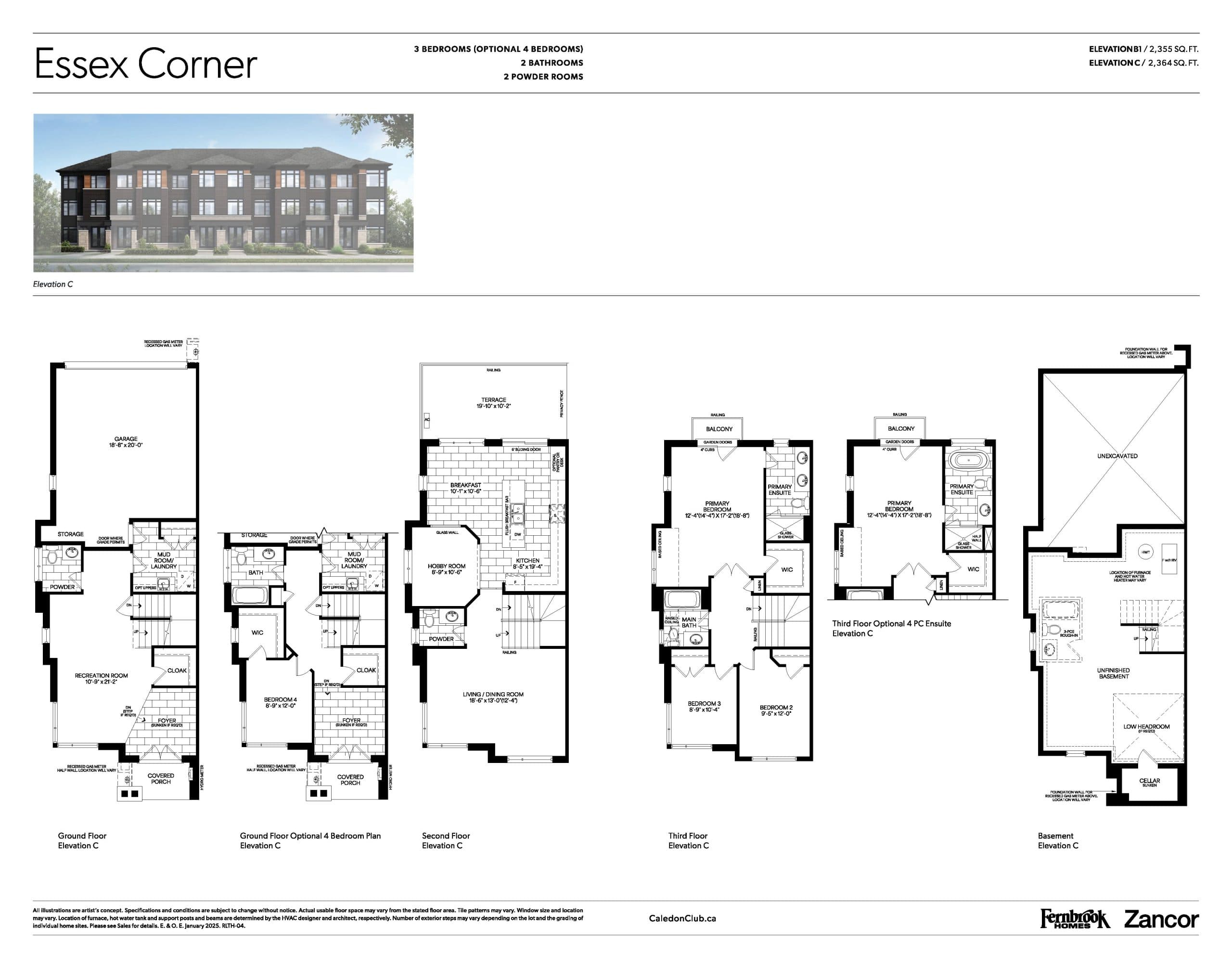 Essex Corner Floor Plan at Caledon Club Towns Phase 2 - 2364 sq.ft
