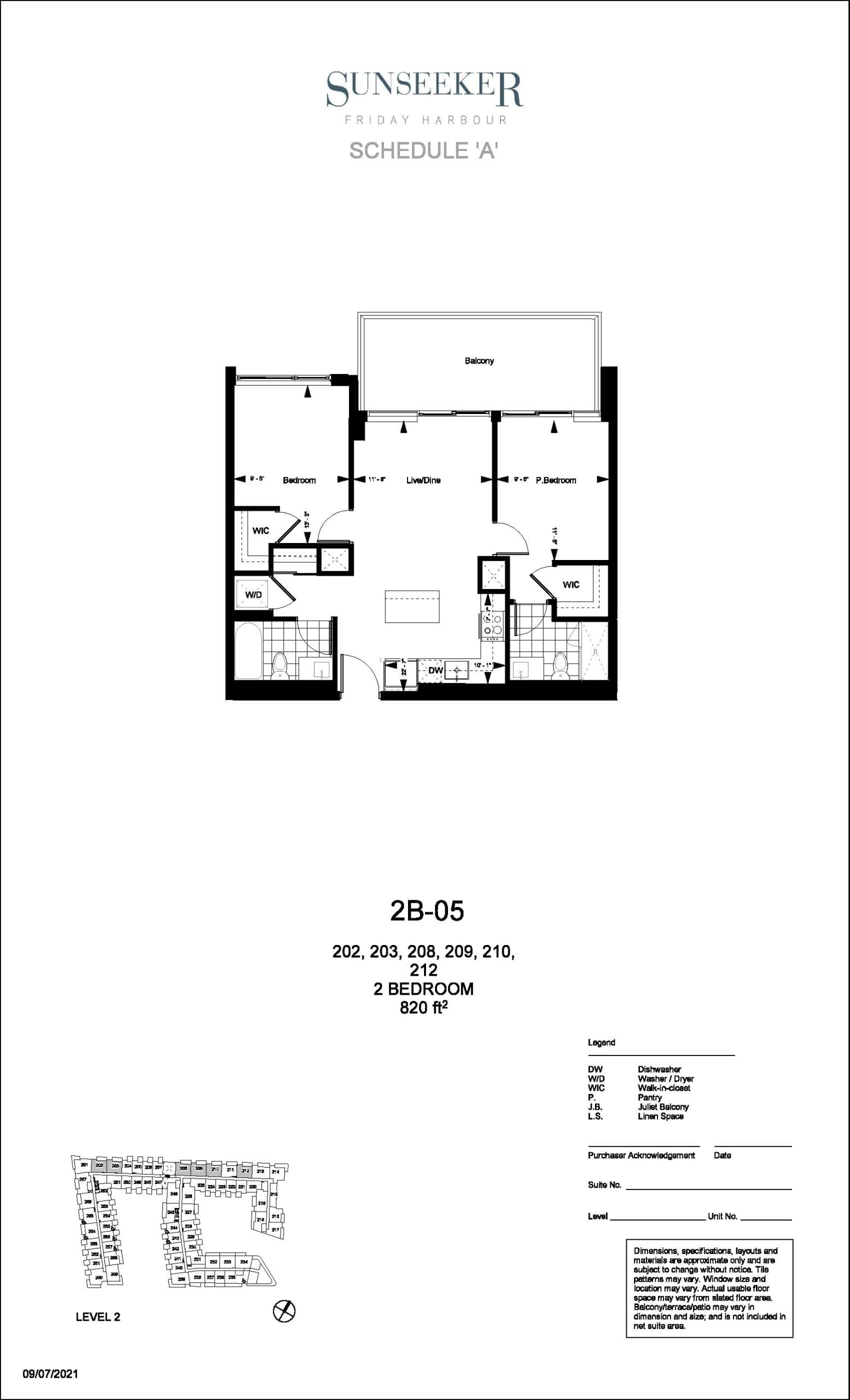 2B-05 (202, 203, 208, 209, 210, 212) Floor Plan at Friday Harbour Resort Condos - 820 sq.ft