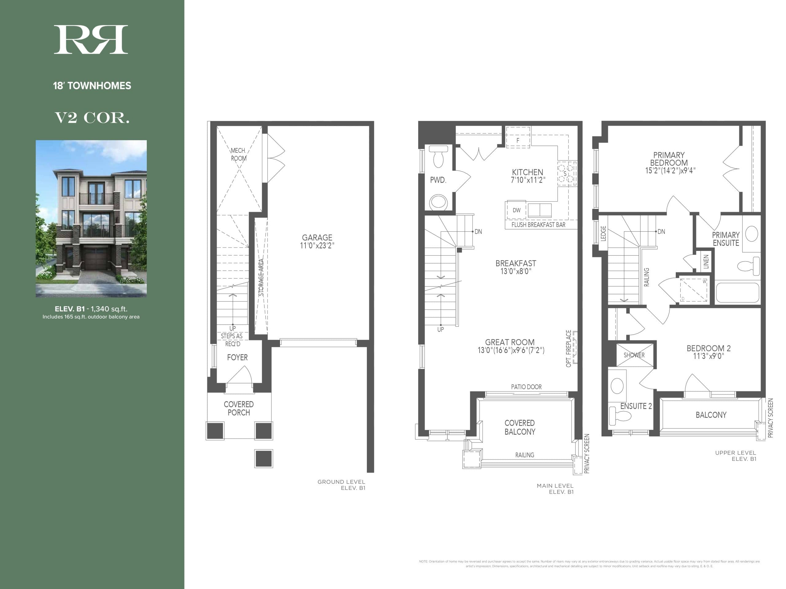 V2 Cor Floor Plan at Mirra Towns - 1340 sq.ft